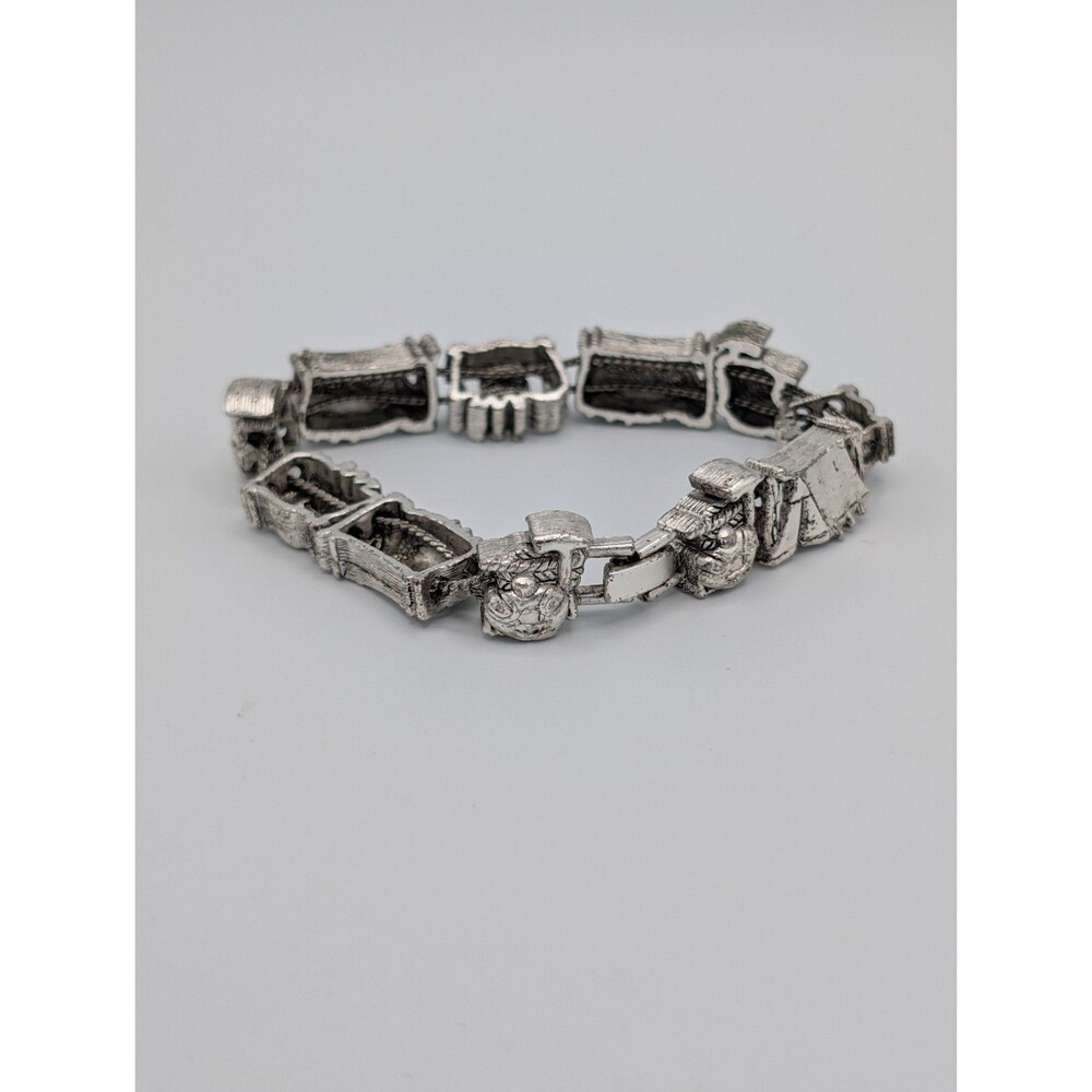 Vintage 90s Tofa BG Silver Tone Heavy Charm Bracelet Slider Camping Tent Kitschy image 7